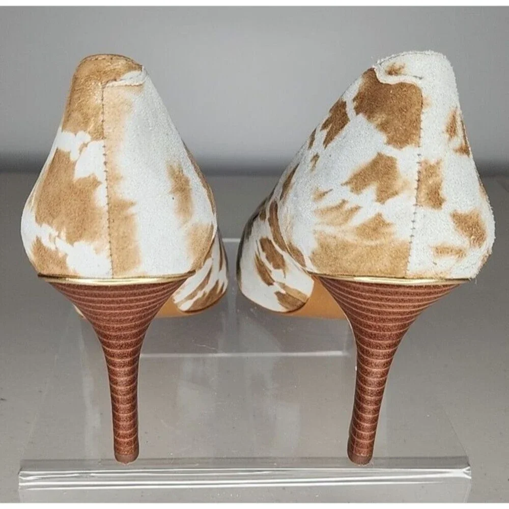 LRL Ralph Lauren Sarina Stiletto Heel Shoes Sz 7B Tie Dye Suede Tan/Light Beige